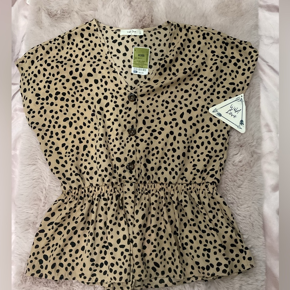 Beige and Black Polka Dot Blouse